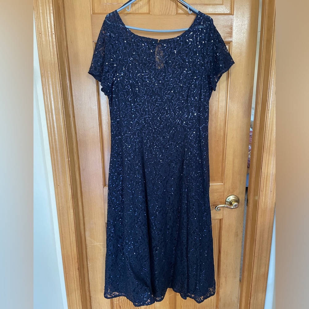 SLNY Navy Sequin Cocktail Dress